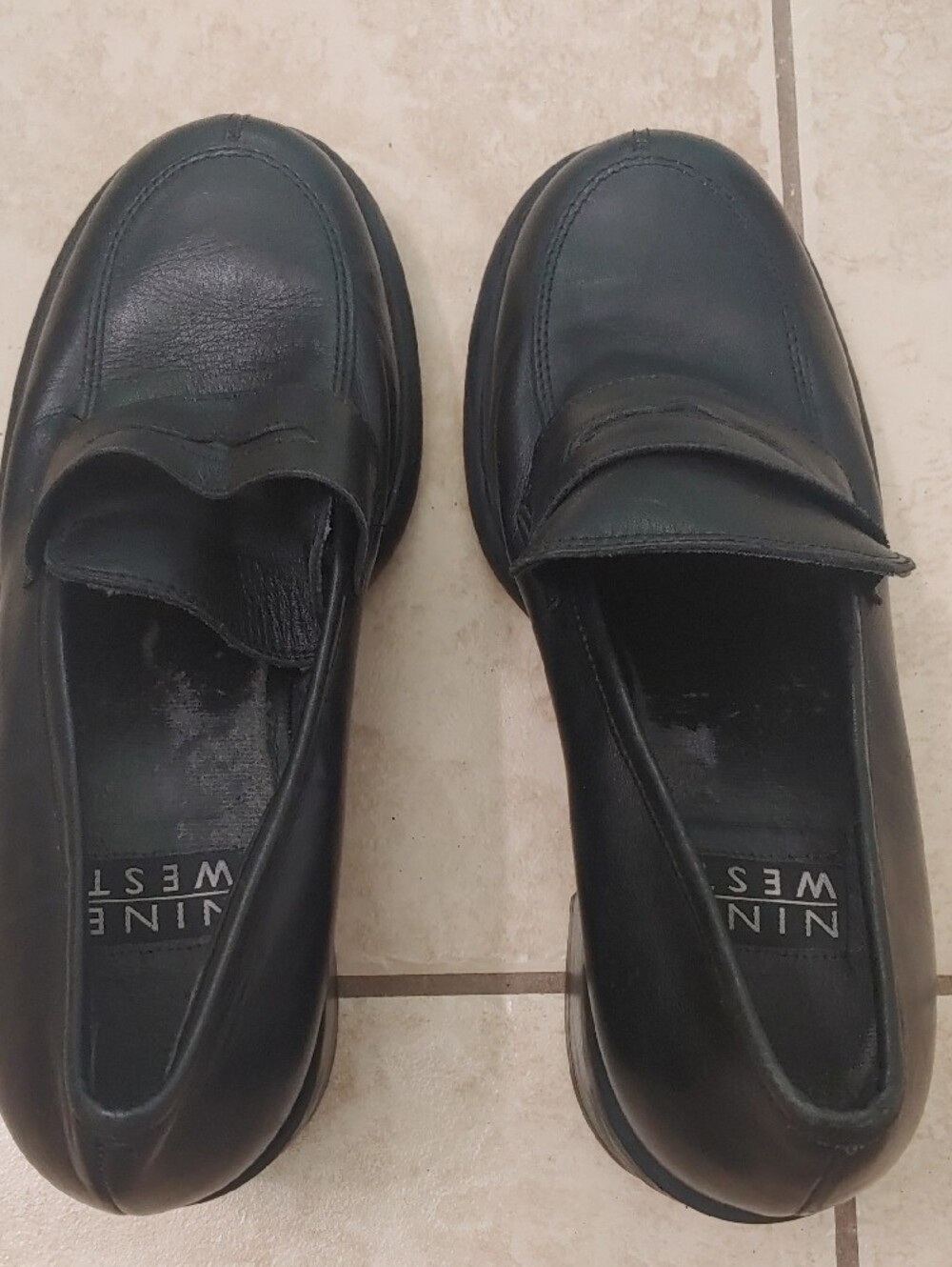Vintage Y2K Nine West Chunky Platform Shoes Cloud 9 Black Leather Penny Loafers - Picture 5 of 8